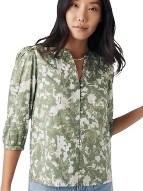 FatFace Riley Foraged Floral Green V-Neck Women Blouse 3/4 Sleeve Sz 6 T834357